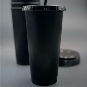 Blank 24 ounce Cold Cups with matching Lids and Straws | Matte Black